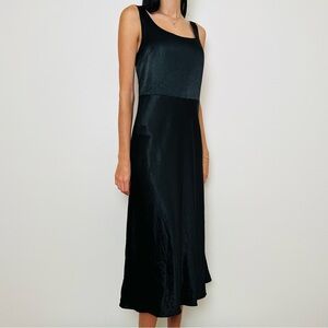 Vince Black Silky Midi Dress Square Neck Minimalist Sleeveless